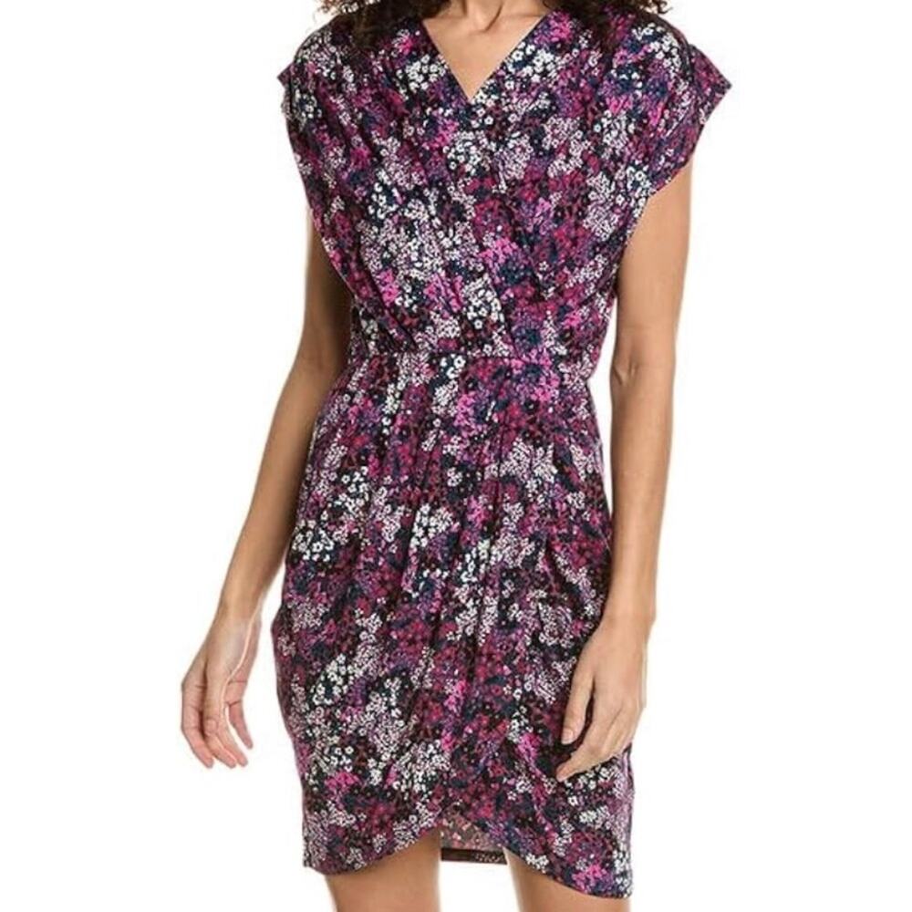 Ted Baker Floral Print Jersey Faux Wrap Purple Blue Dress Women’s Size 3 (USA 8)